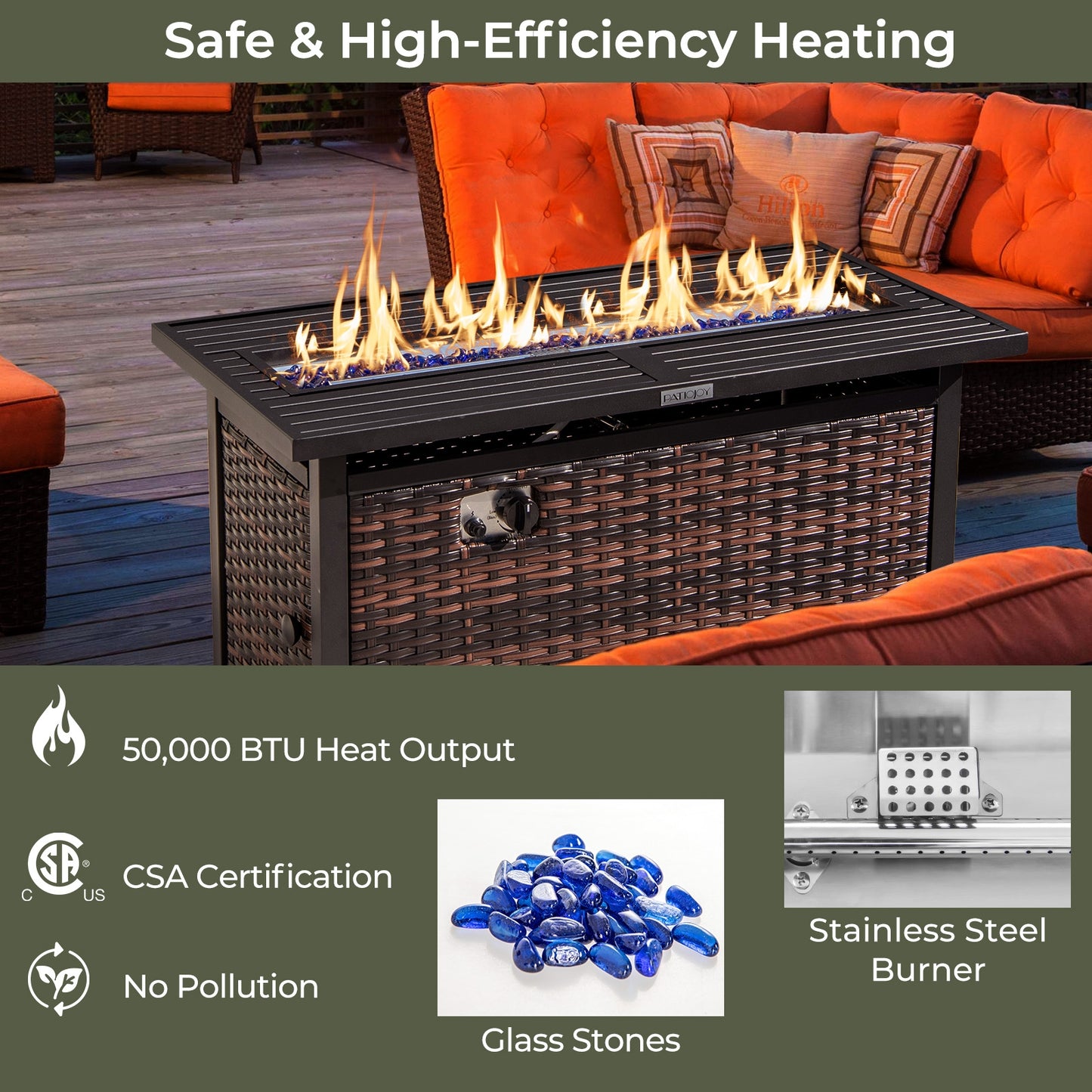 45 Inch Propane Rattan Firepit Table, Mixed Brown Fire Pit Tables at Gallery Canada