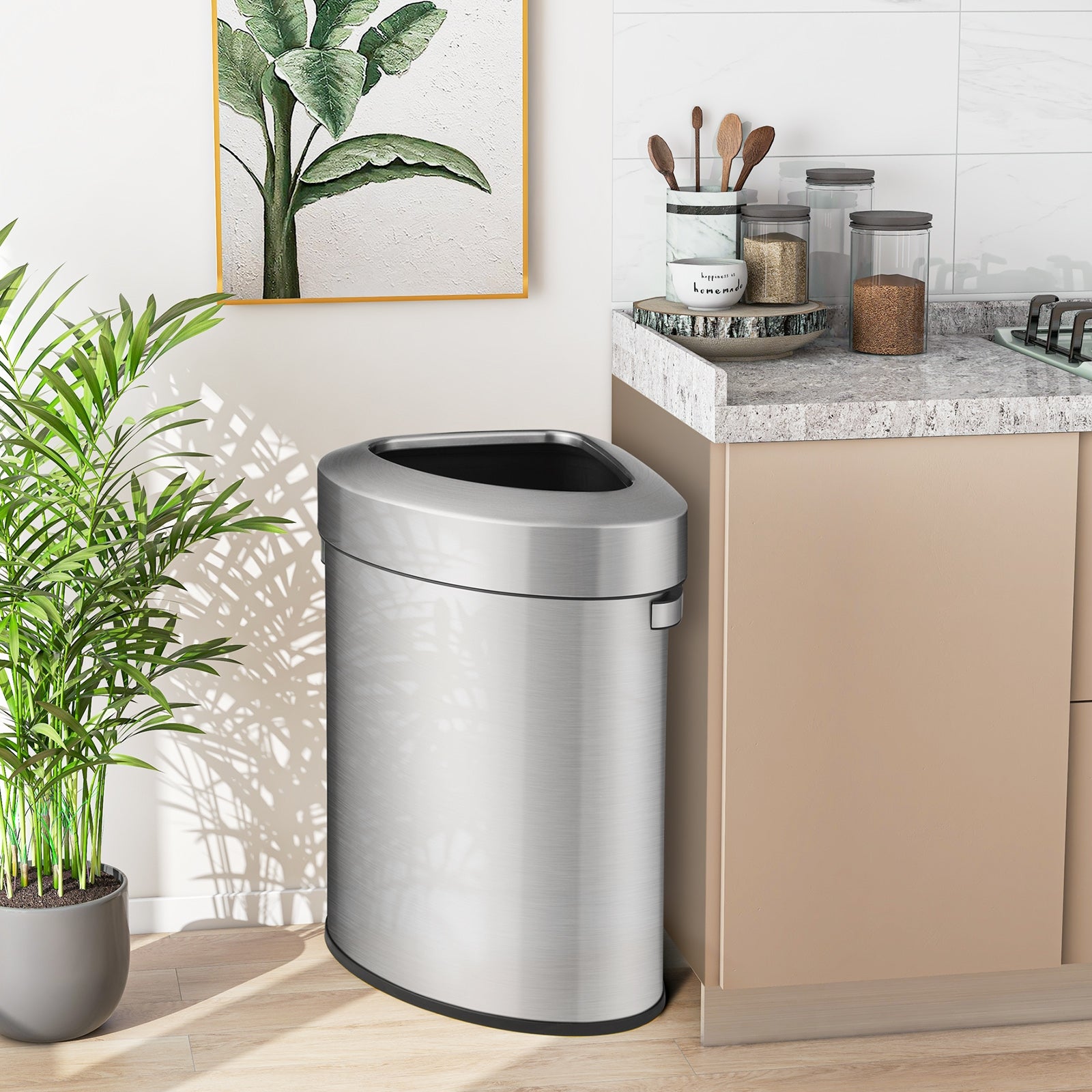 60L Stainless Steel Corner Trash Bin With Lid, Silver Kitchen Organization at Gallery Canada