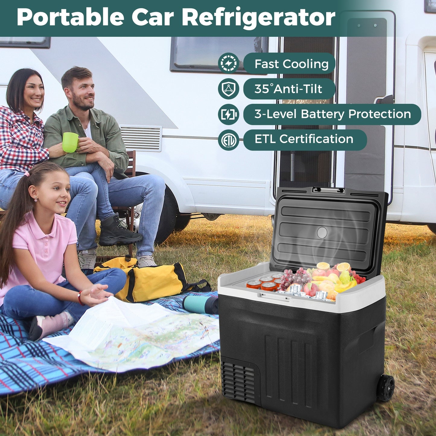 12V Car Refrigerator 42QT, Touch Panel, Removable Divider, Black Coolers at Gallery Canada