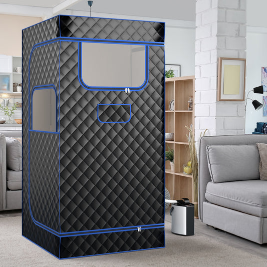 Portable Steam Sauna, 3L Steam Generator, Remote Control, Wood Foot Massager, Foldable Chair, Black Spa & Salon Black at Gallery Canada