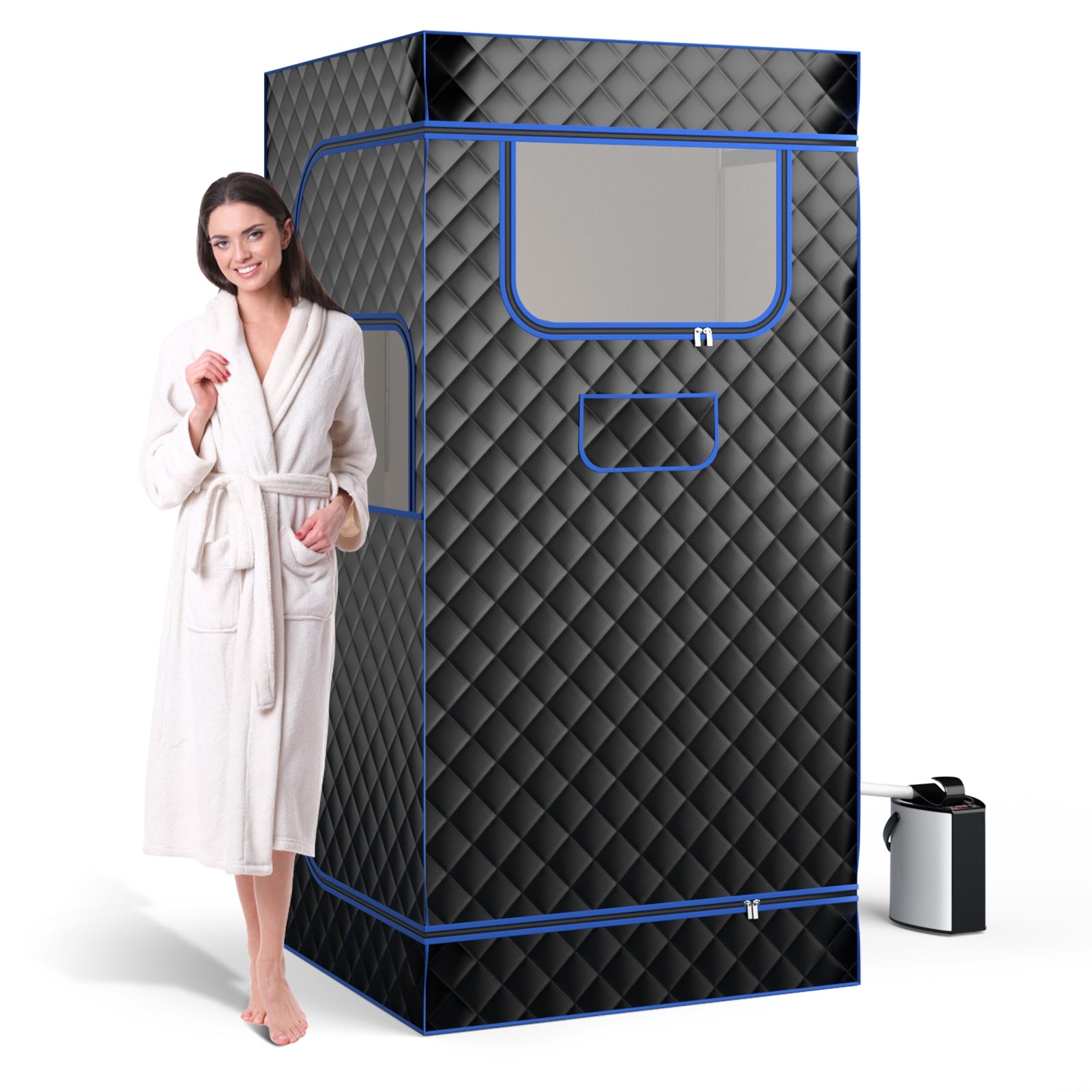 Portable Steam Sauna, 3L Steam Generator, Remote Control, Wood Foot Massager, Foldable Chair, Black Spa & Salon Black at Gallery Canada