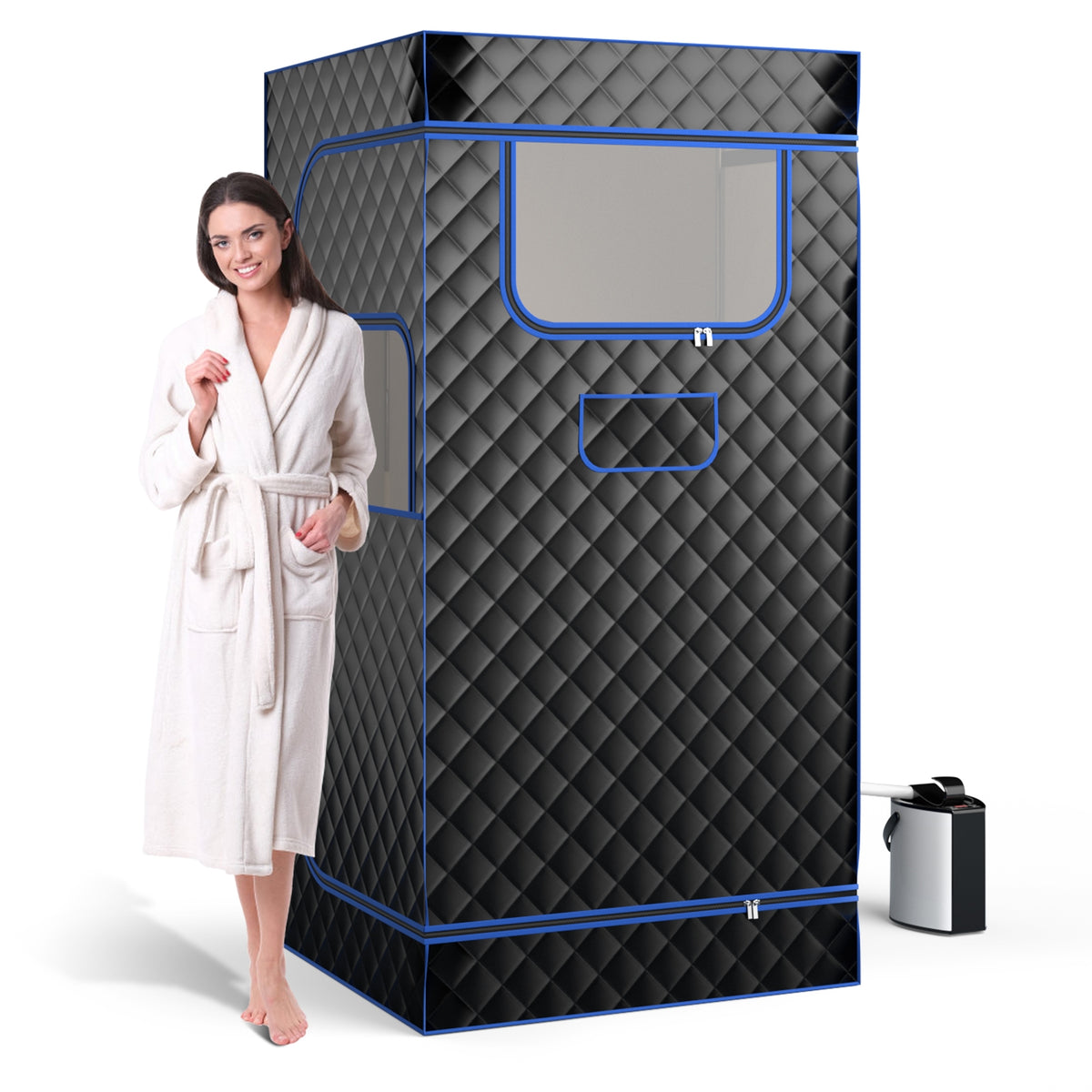 Portable Steam Sauna, 3L Steam Generator, Remote Control, Wood Foot Massager, Foldable Chair, Black Spa & Salon Black at Gallery Canada