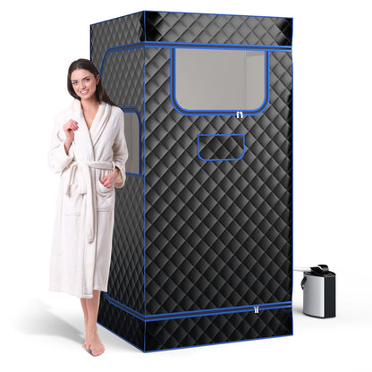 Portable Steam Sauna, 3L Steam Generator, Remote Control, Wood Foot Massager, Foldable Chair, Black Spa & Salon Black at Gallery Canada