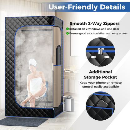 Portable Steam Sauna, 3L Steam Generator, Remote Control, Wood Foot Massager, Foldable Chair, Black Spa & Salon at Gallery Canada