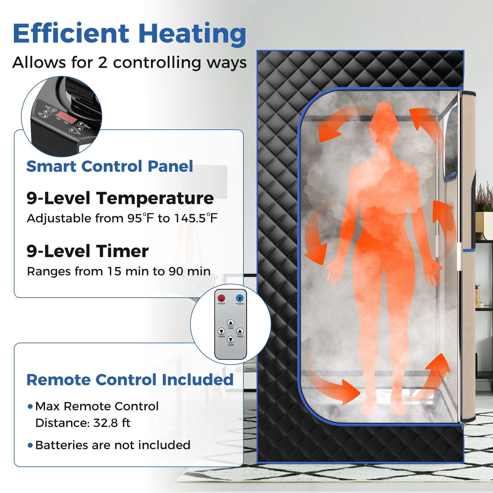 Portable Steam Sauna, 3L Steam Generator, Remote Control, Wood Foot Massager, Foldable Chair, Black Spa & Salon at Gallery Canada