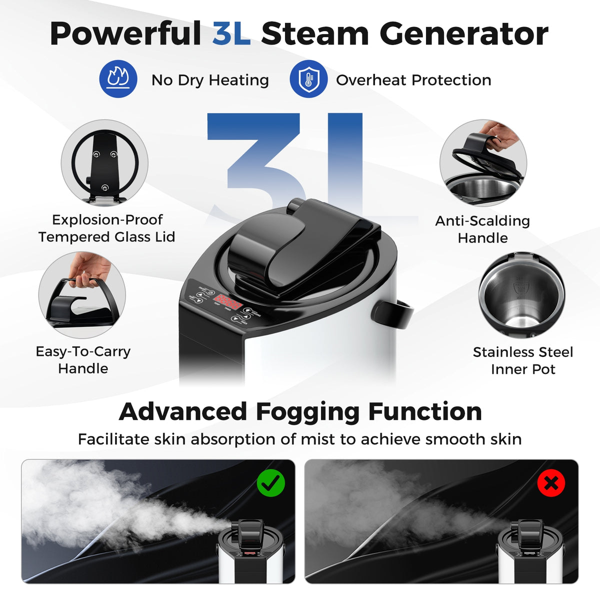 Portable Steam Sauna, 3L Steam Generator, Remote Control, Wood Foot Massager, Foldable Chair, Black Spa & Salon at Gallery Canada