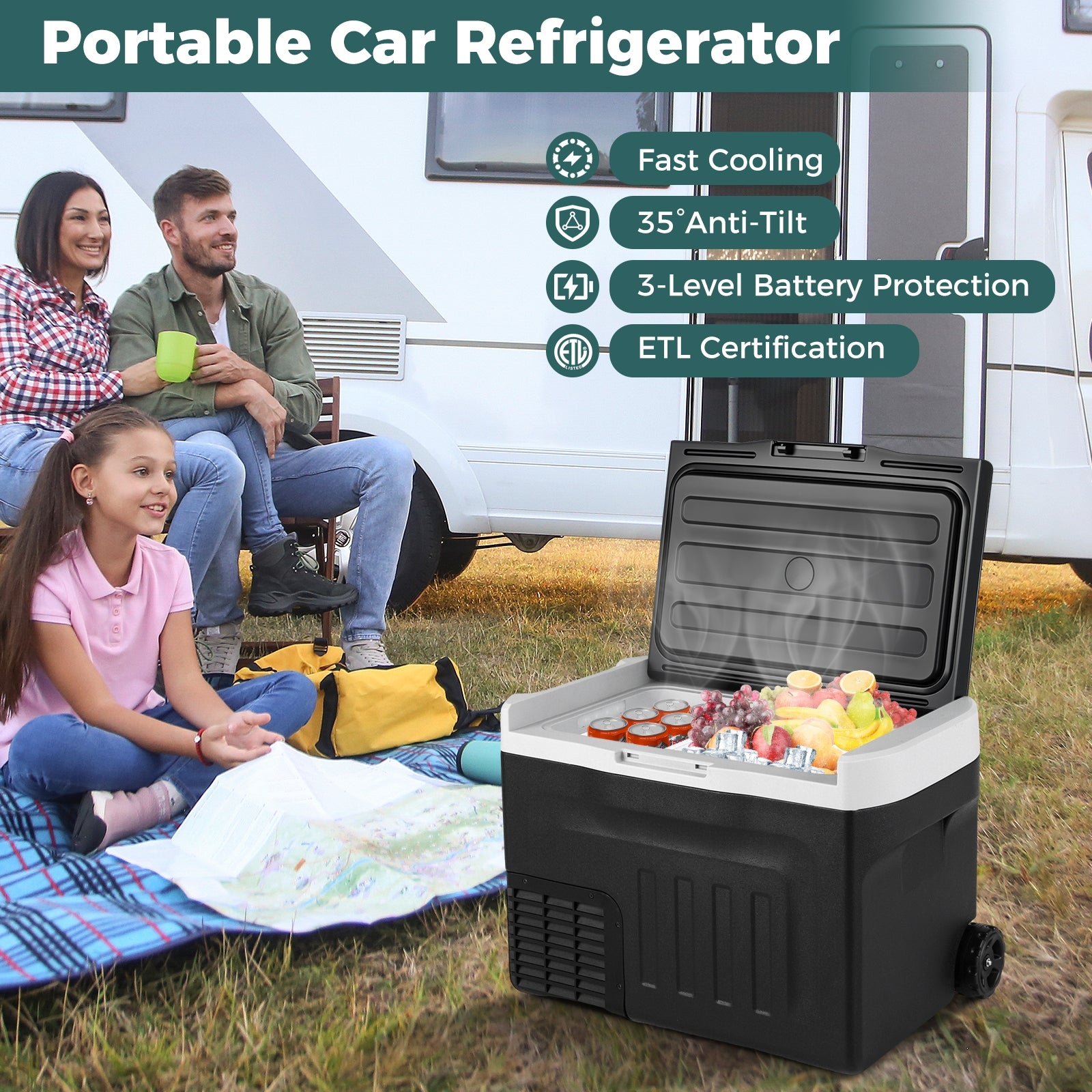 12V Car Refrigerator 32QT, Touch Panel, Removable Divider, Black Coolers at Gallery Canada