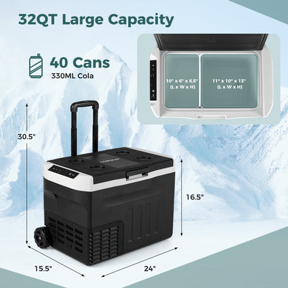 12V Car Refrigerator 32QT, Touch Panel, Removable Divider, Black Coolers at Gallery Canada
