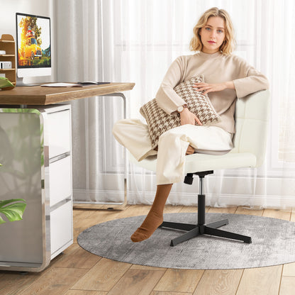 PU Leather Cross-Legged Office Chair, U-Shaped Seat, Beige Armless Chairs at Gallery Canada