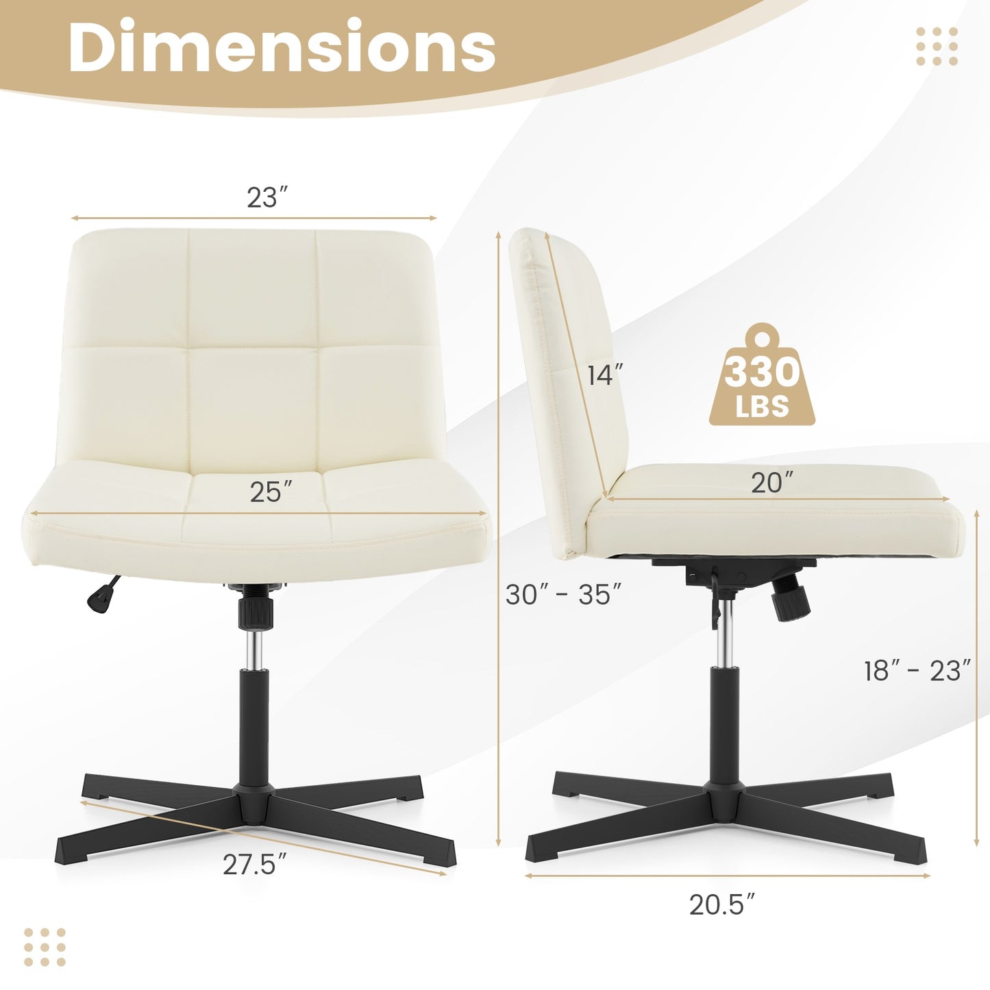 PU Leather Cross-Legged Office Chair, U-Shaped Seat, Beige Armless Chairs at Gallery Canada