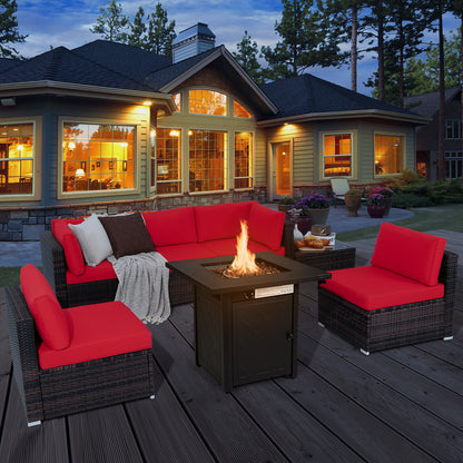 7-Piece Patio Set, 28 Inches 50000 BTU Propane Fire Pit Table, Red Patio Furniture Sets at Gallery Canada
