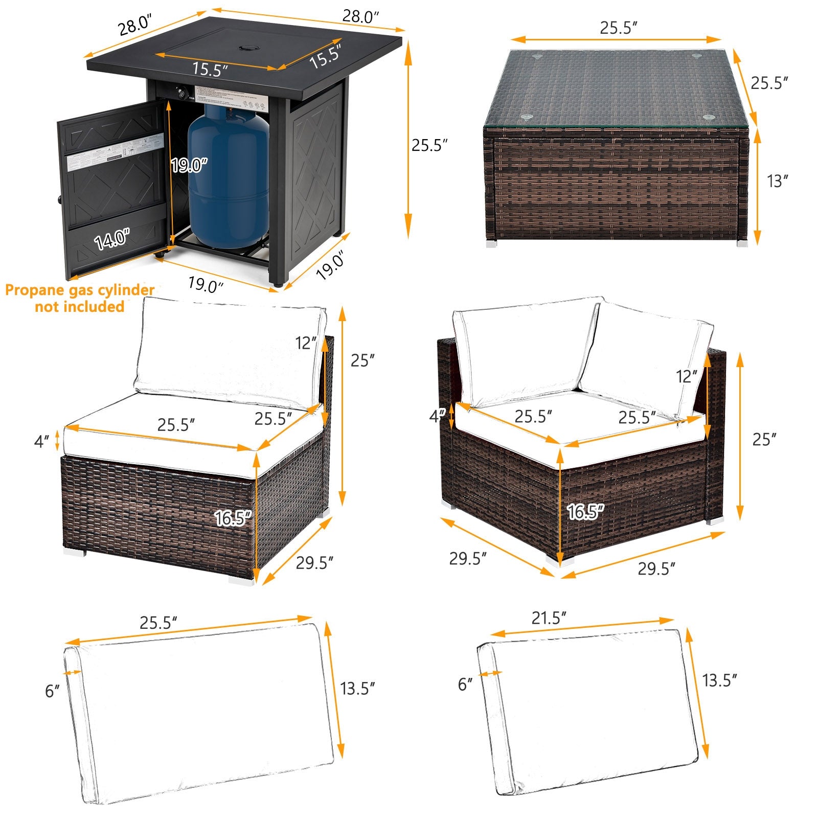 7-Piece Patio Set, 28 Inches 50000 BTU Propane Fire Pit Table, Red Patio Furniture Sets at Gallery Canada