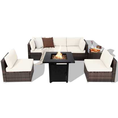 7-Piece Patio Set, 28 Inches 50000 BTU Gas Fire Pit Table, White Patio Furniture Sets at Gallery Canada