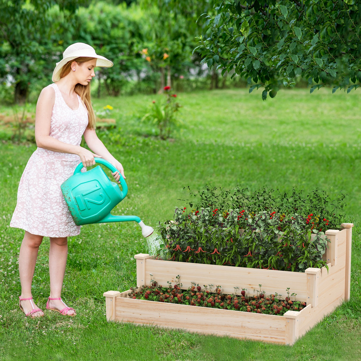 3-Tier Wooden Raised Garden Bed for Backyard Patio Gardening, Natural Raised Garden Beds at Gallery Canada