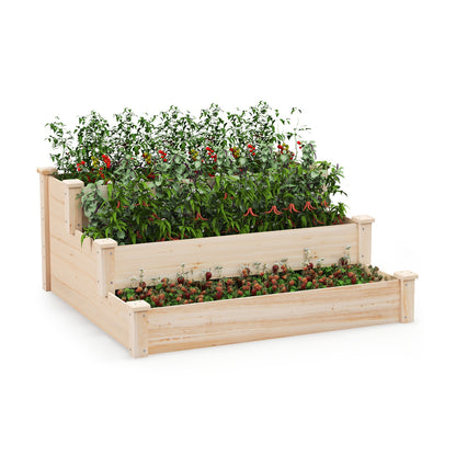 3-Tier Wooden Raised Garden Bed for Backyard Patio Gardening, Natural Raised Garden Beds at Gallery Canada