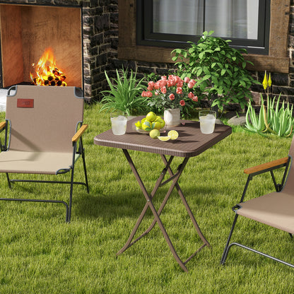 Folding Picnic Table, Rattan Grain HDPE Tabletop, Sturdy Metal Frame, Coffee Patio Dining Tables at Gallery Canada