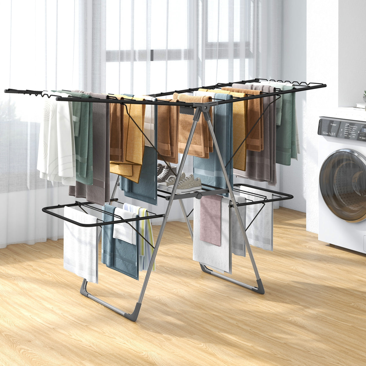 2-Tier Clothes Drying Rack, 33 Rails, Height Adjustable Gullwings, Silver Drying Racks at Gallery Canada