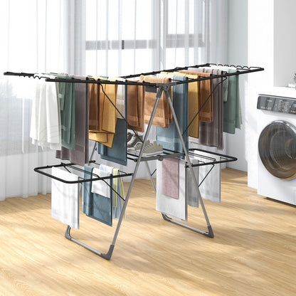 2-Tier Clothes Drying Rack, 33 Rails, Height Adjustable Gullwings, Silver Drying Racks at Gallery Canada