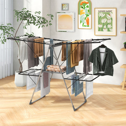 2-Tier Clothes Drying Rack, 33 Rails, Height Adjustable Gullwings, Silver Drying Racks at Gallery Canada