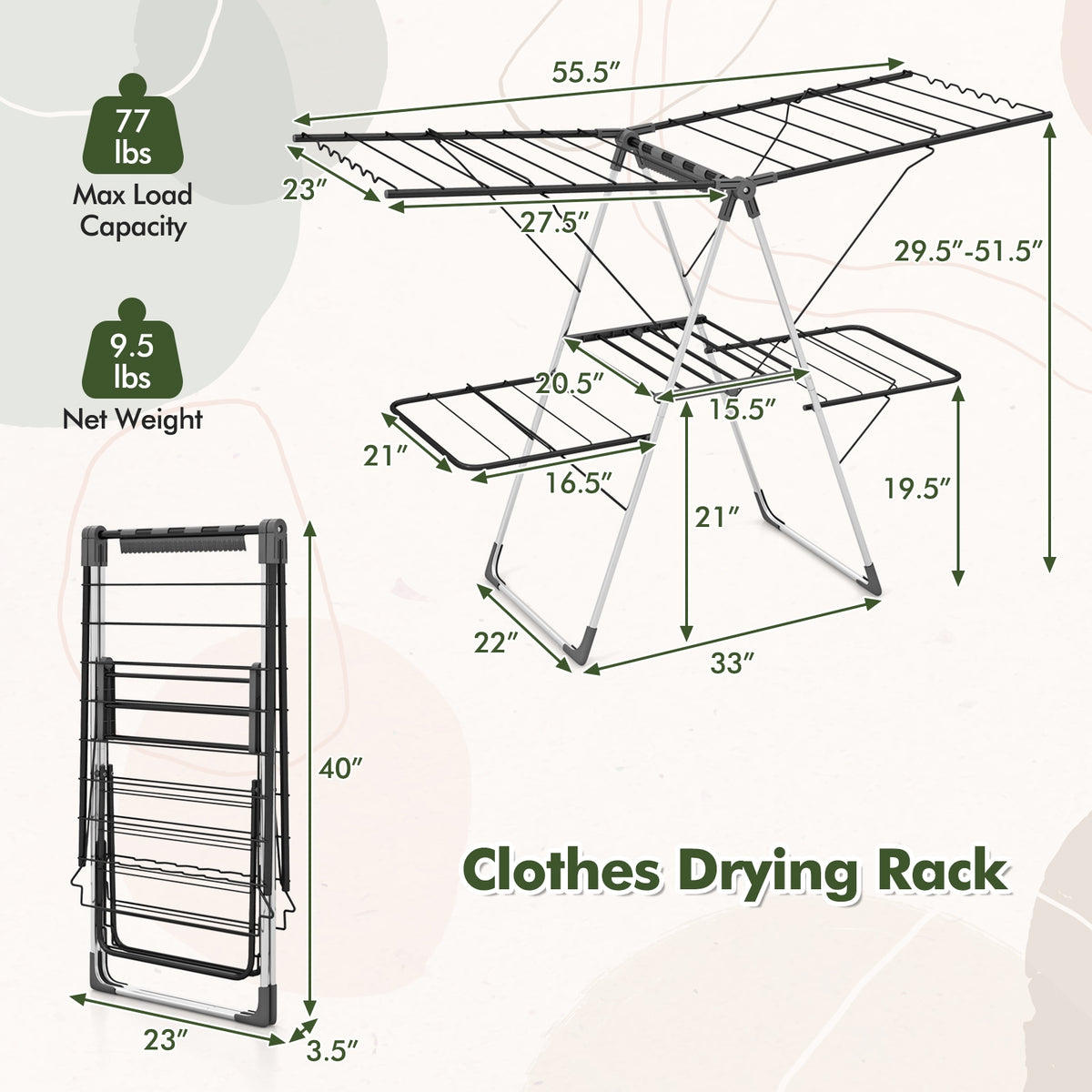2-Tier Clothes Drying Rack, 33 Rails, Height Adjustable Gullwings, Silver Drying Racks at Gallery Canada