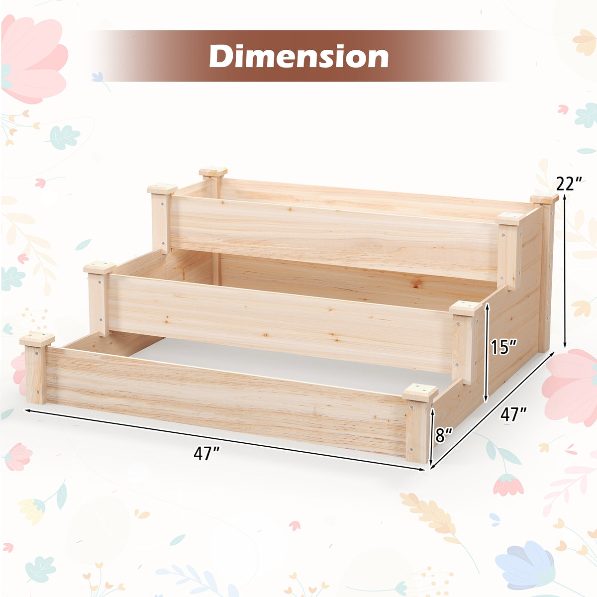 3-Tier Wooden Raised Garden Bed for Backyard Patio Gardening, Natural Raised Garden Beds at Gallery Canada