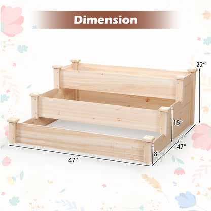 3-Tier Wooden Raised Garden Bed for Backyard Patio Gardening, Natural Raised Garden Beds at Gallery Canada