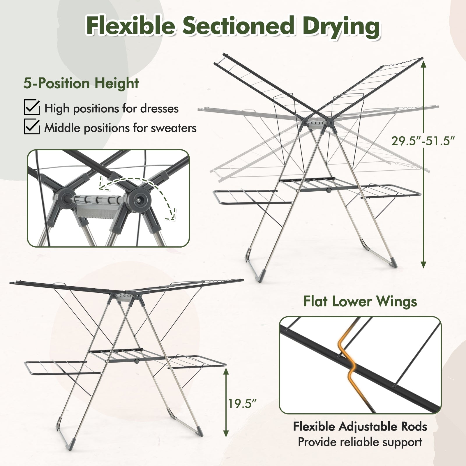 2-Tier Clothes Drying Rack, 33 Rails, Height Adjustable Gullwings, Silver Drying Racks at Gallery Canada