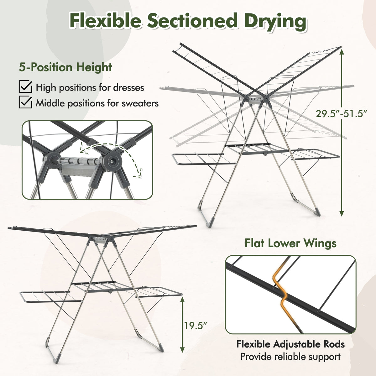 2-Tier Clothes Drying Rack, 33 Rails, Height Adjustable Gullwings, Silver Drying Racks at Gallery Canada