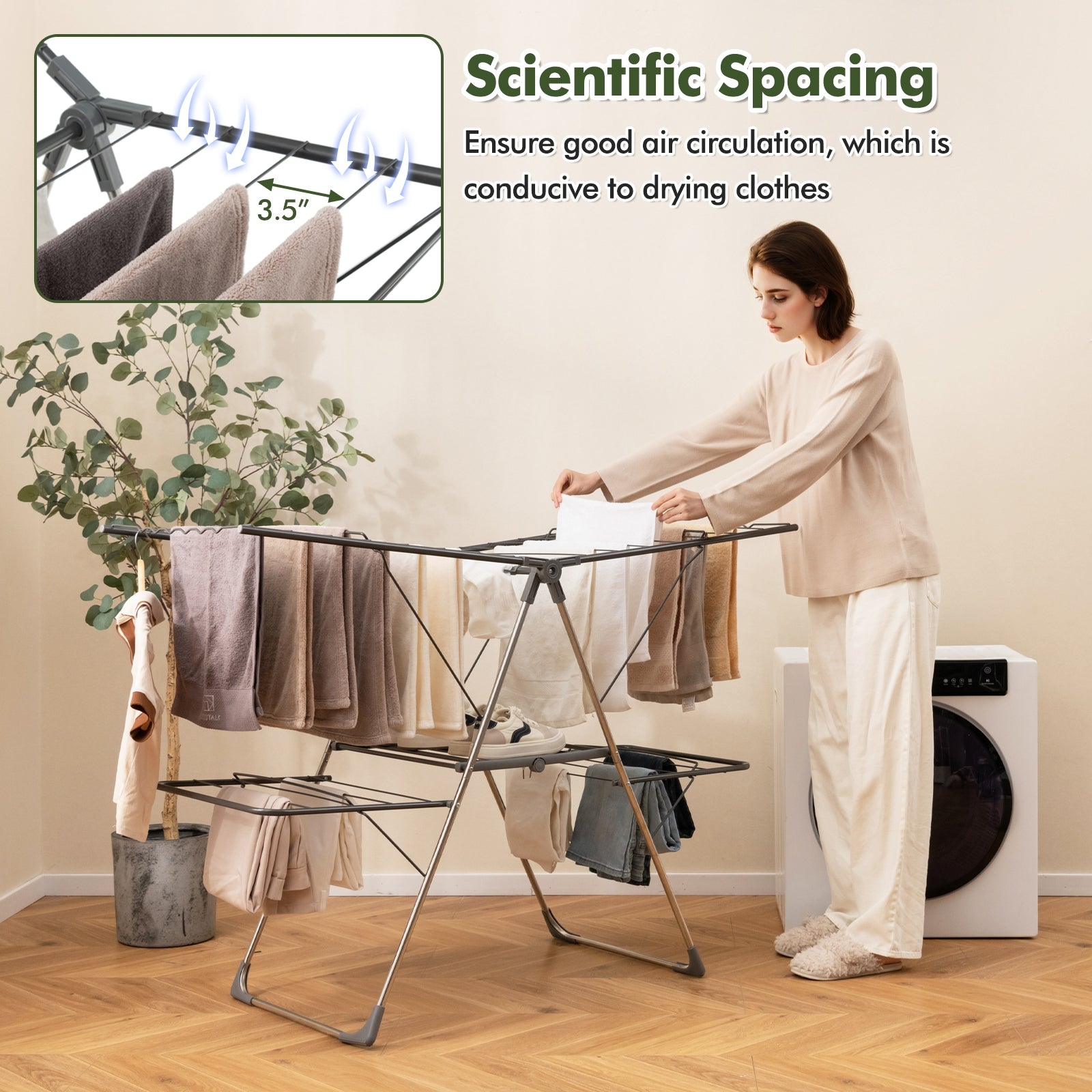 2-Tier Clothes Drying Rack, 33 Rails, Height Adjustable Gullwings, Silver Drying Racks at Gallery Canada