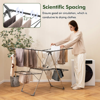 2-Tier Clothes Drying Rack, 33 Rails, Height Adjustable Gullwings, Silver Drying Racks at Gallery Canada