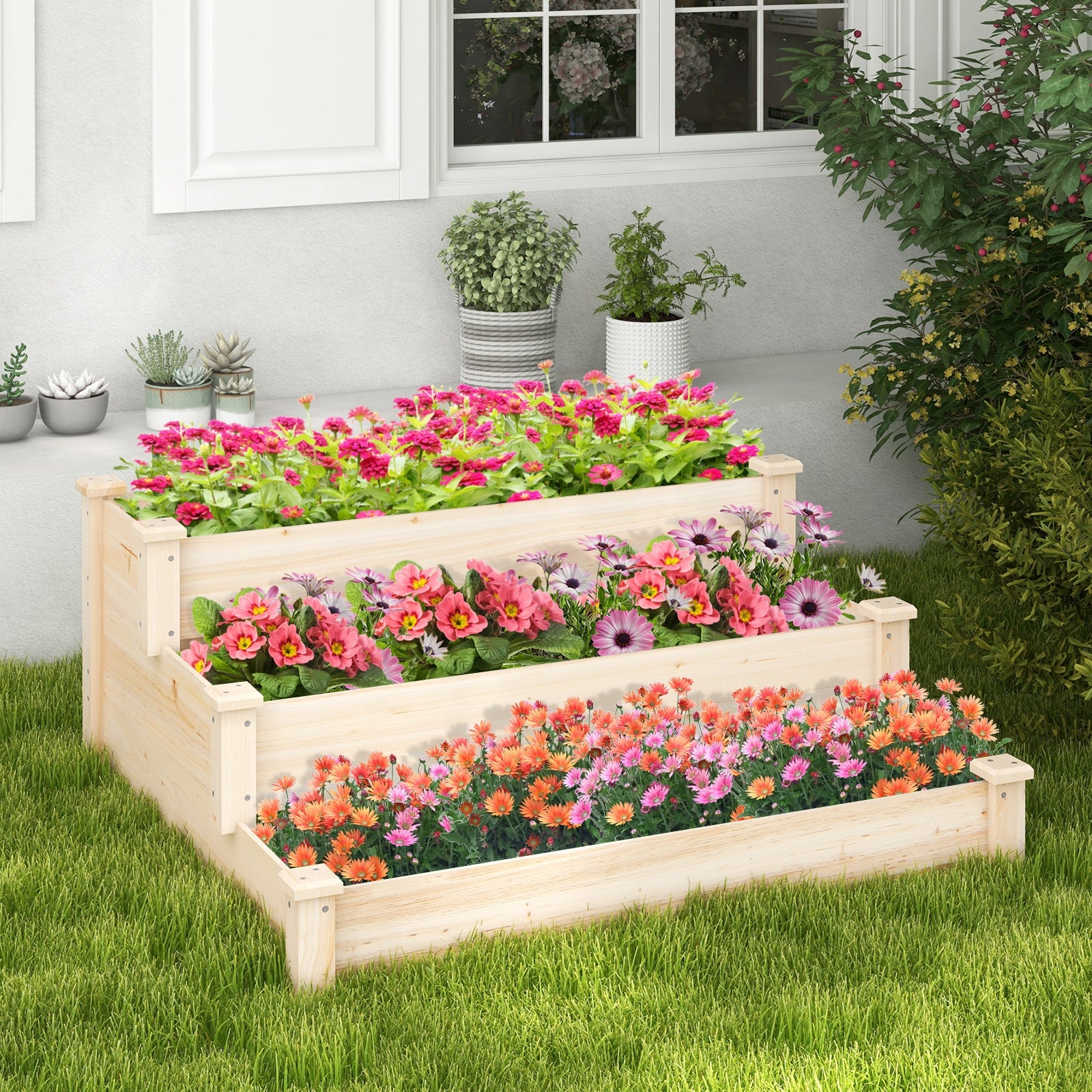 3-Tier Wooden Raised Garden Bed for Backyard Patio Gardening, Natural Raised Garden Beds at Gallery Canada