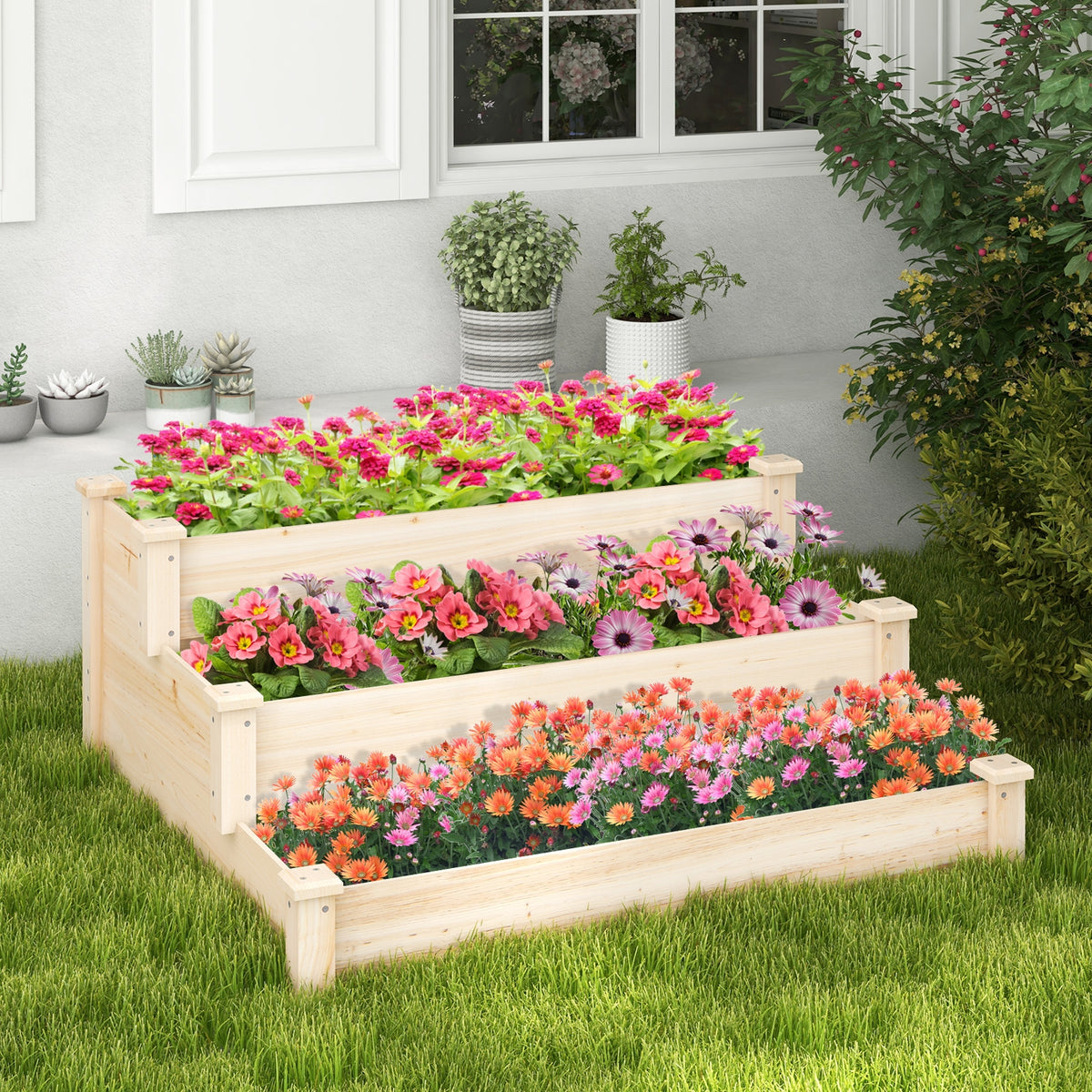 3-Tier Wooden Raised Garden Bed for Backyard Patio Gardening, Natural Raised Garden Beds at Gallery Canada