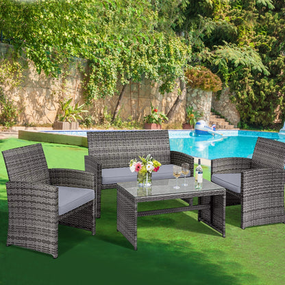 4 Piece Rattan Patio Set, Glass Table, Loveseat, Gray Patio Conversation Sets at Gallery Canada