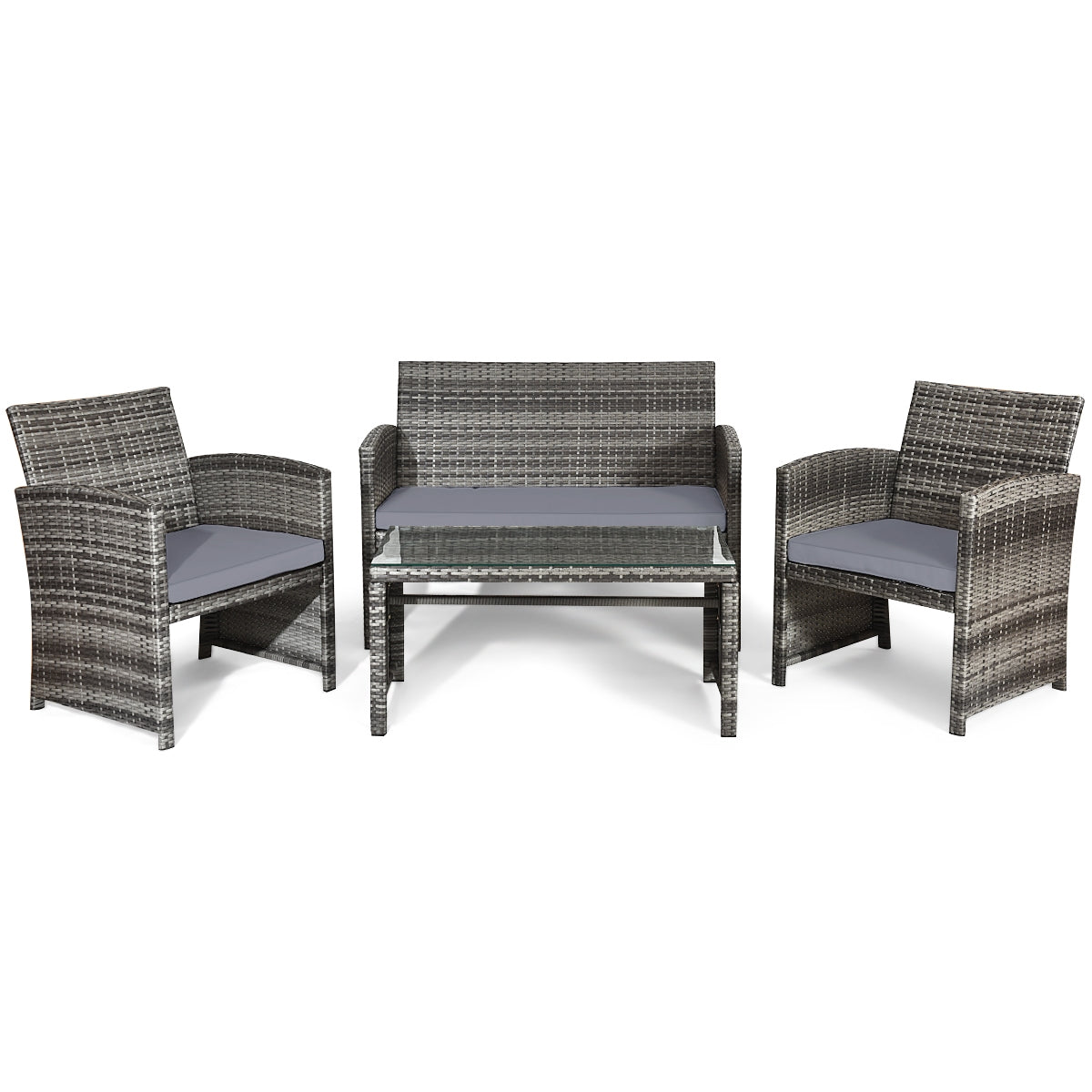4 Piece Rattan Patio Set, Glass Table, Loveseat, Gray Patio Conversation Sets at Gallery Canada