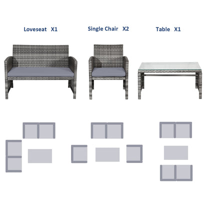 4 Piece Rattan Patio Set, Glass Table, Loveseat, Gray Patio Conversation Sets at Gallery Canada