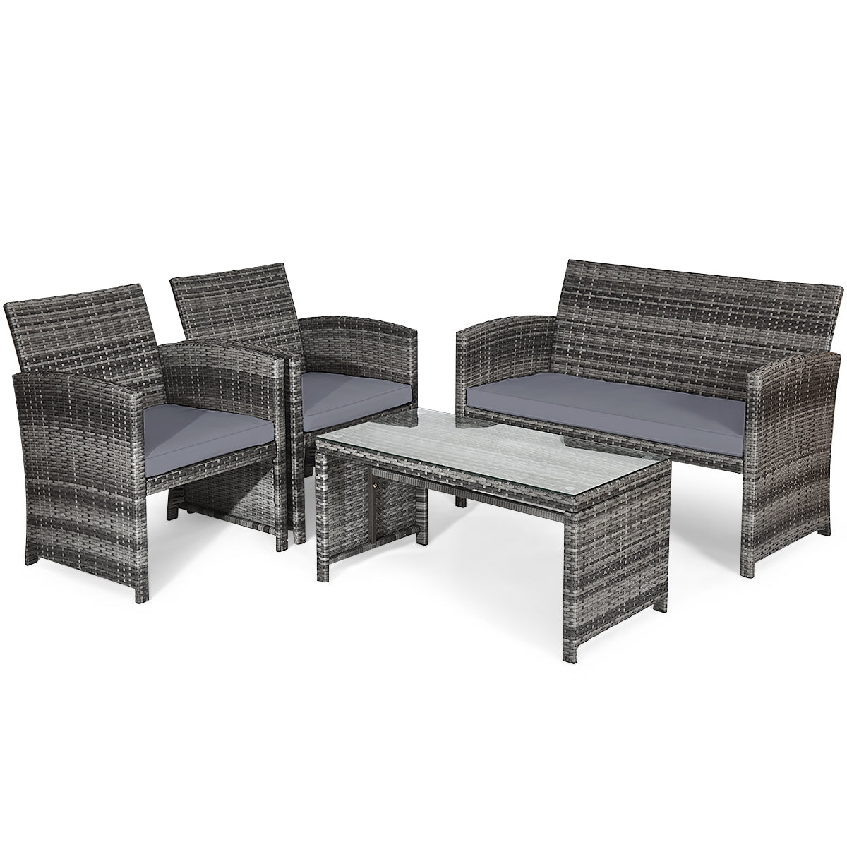 4 Piece Rattan Patio Set, Glass Table, Loveseat, Gray Patio Conversation Sets at Gallery Canada