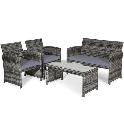 4 Piece Rattan Patio Set, Glass Table, Loveseat, Gray Patio Conversation Sets at Gallery Canada