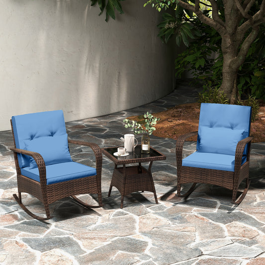 Outdoor Rocking Set, 3 Pieces, Tempered Glass Coffee Table, Navy Patio Conversation Sets Navy at Gallery Canada