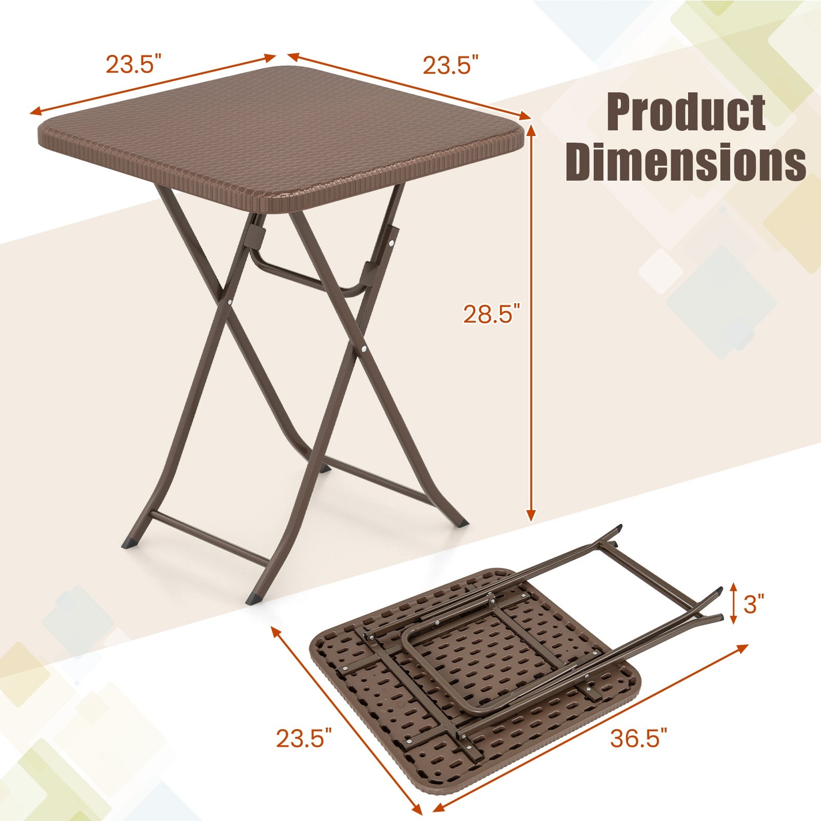Folding Picnic Table, Rattan Grain HDPE Tabletop, Sturdy Metal Frame, Coffee Patio Dining Tables at Gallery Canada