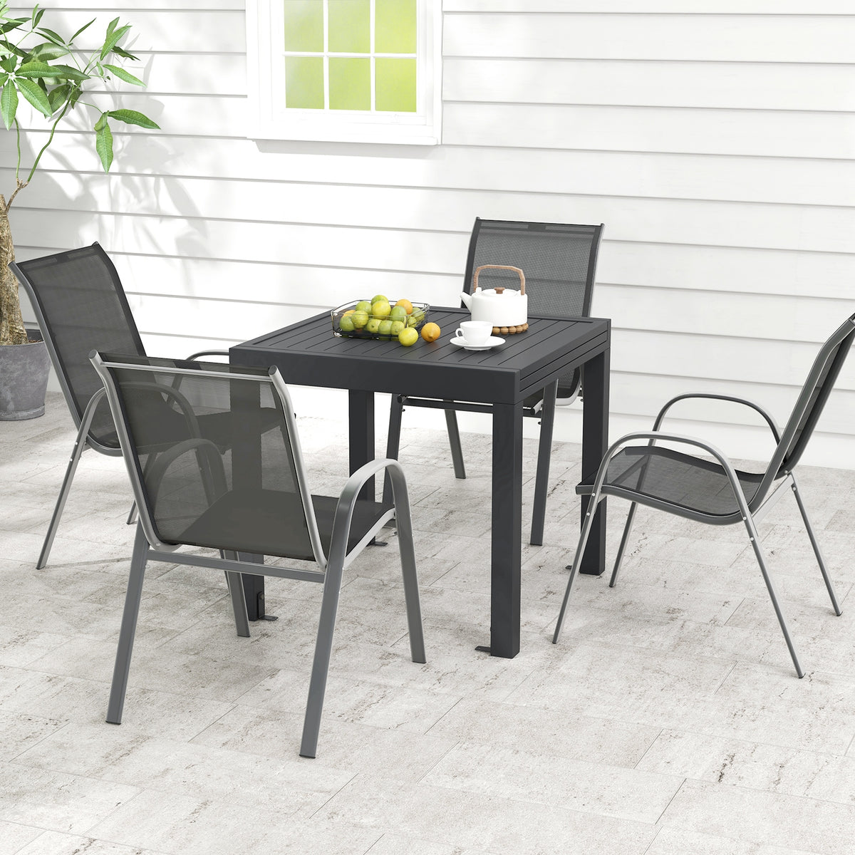 Extendable Aluminum Outdoor Dining Table Set With 4 Stackable Chairs Patio Dining Sets at Gallery Canada