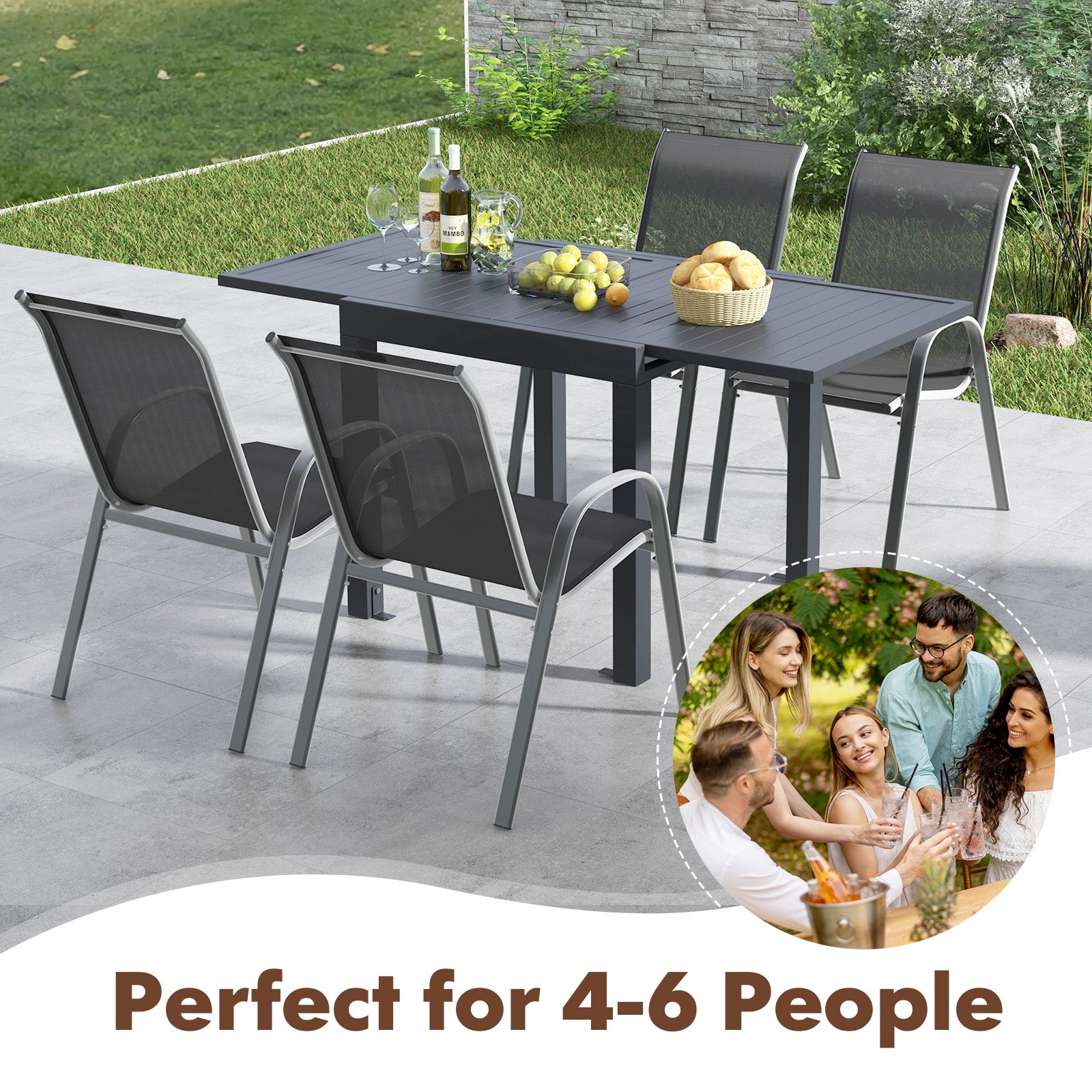 Extendable Aluminum Outdoor Dining Table Set With 4 Stackable Chairs Patio Dining Sets at Gallery Canada