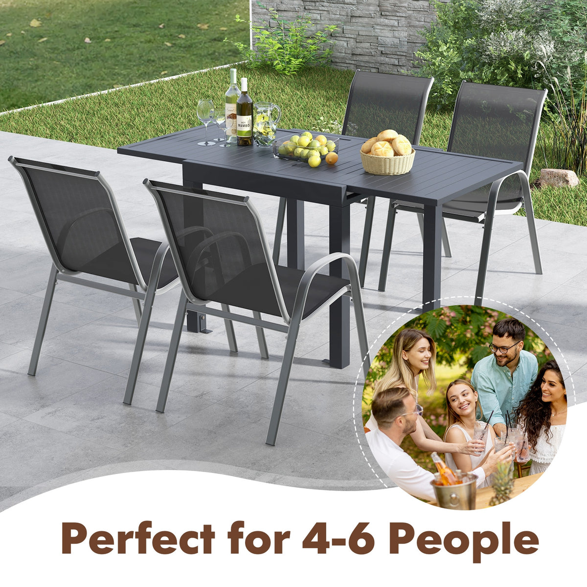 Extendable Aluminum Outdoor Dining Table Set With 4 Stackable Chairs Patio Dining Sets at Gallery Canada