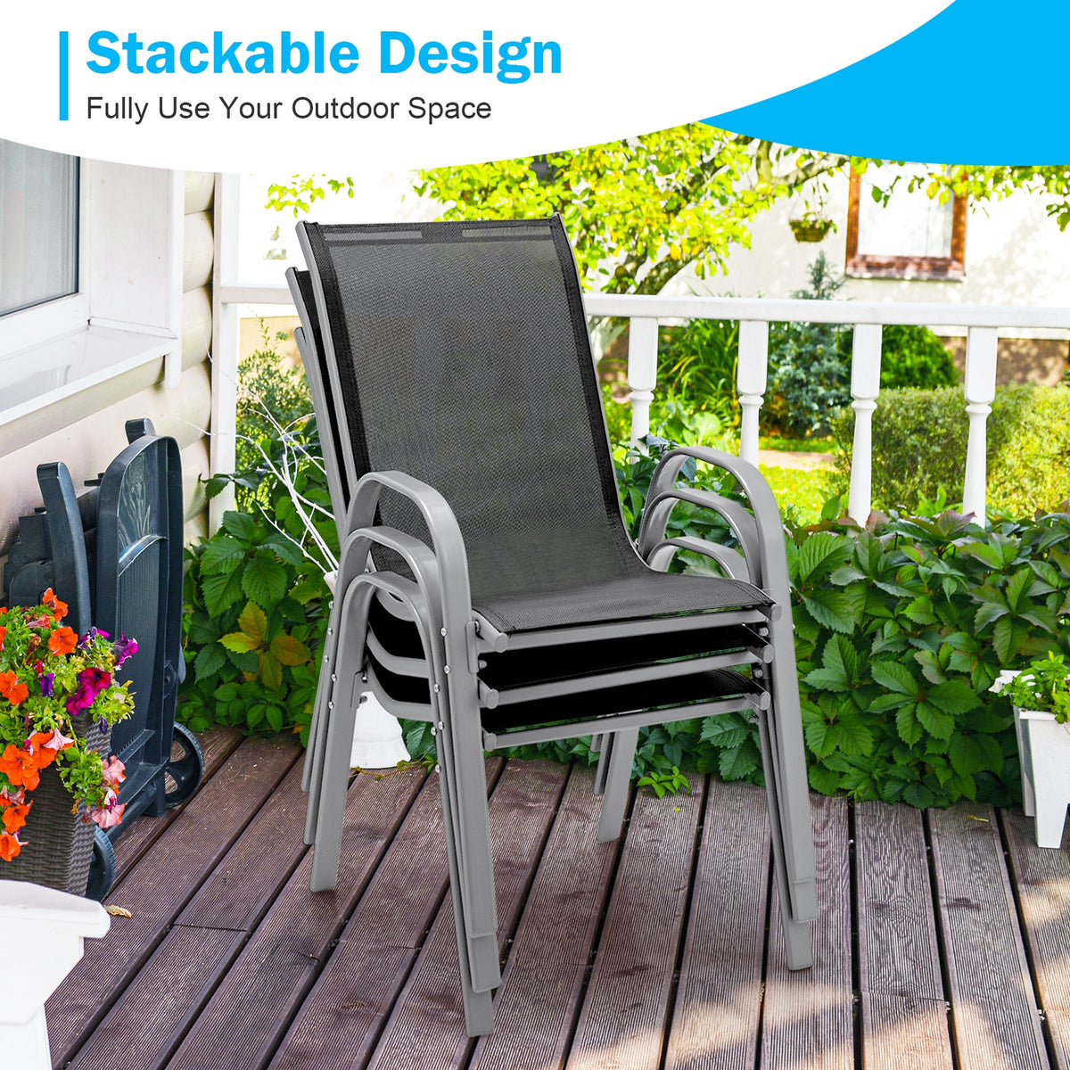 Extendable Aluminum Outdoor Dining Table Set With 4 Stackable Chairs Patio Dining Sets at Gallery Canada