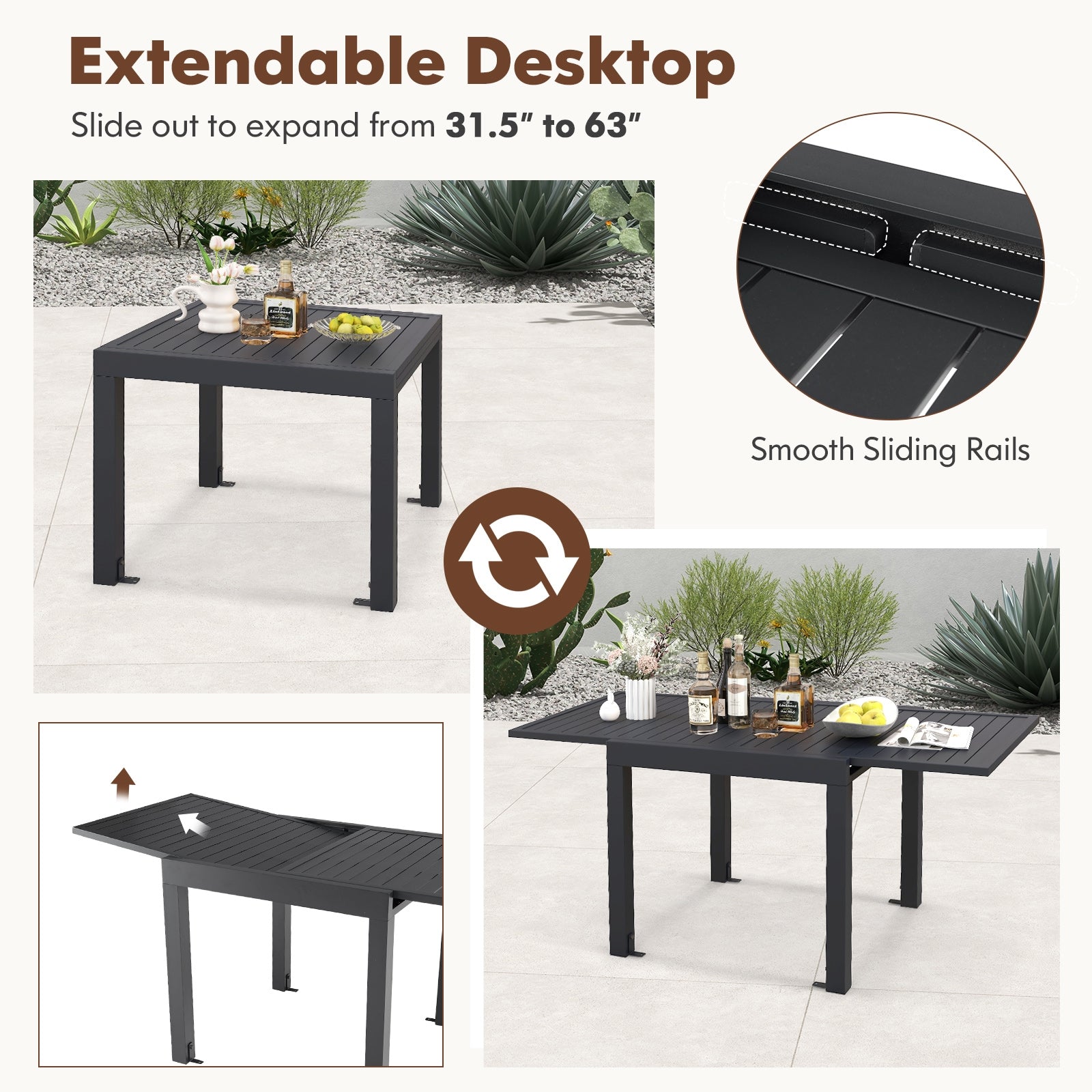 Extendable Aluminum Outdoor Dining Table Set With 4 Stackable Chairs Patio Dining Sets at Gallery Canada
