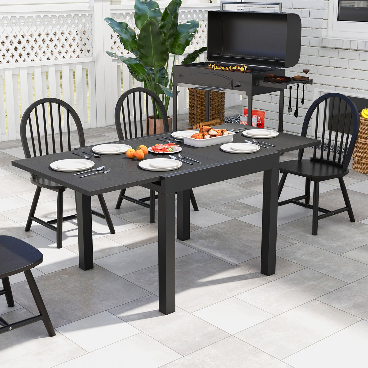31.5-63 Inch Adjustable Patio Dining Table, For 4-6 Person, Gray Dining Tables at Gallery Canada
