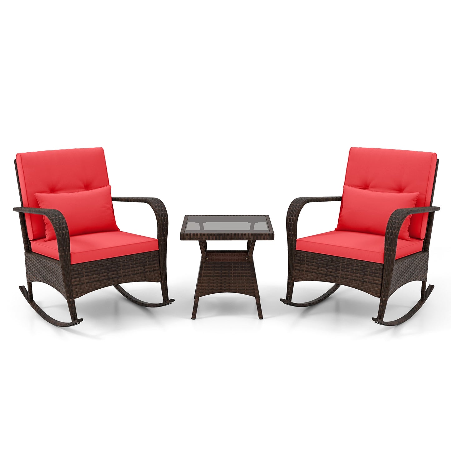 Outdoor Rocking Set, 3 Pieces, Tempered Glass Coffee Table, Red Patio Conversation Sets at Gallery Canada