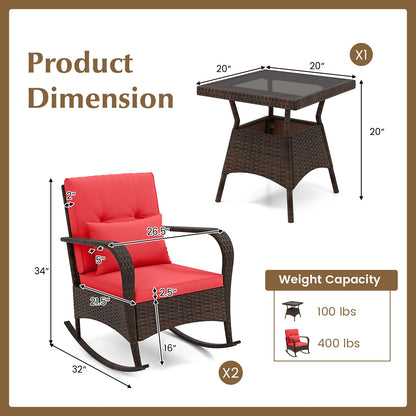 Outdoor Rocking Set, 3 Pieces, Tempered Glass Coffee Table, Red Patio Conversation Sets at Gallery Canada