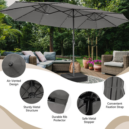 15 Feet Double-Sided Patio Umbrella With 48 LED Lights, Gray Outdoor Umbrellas at Gallery Canada