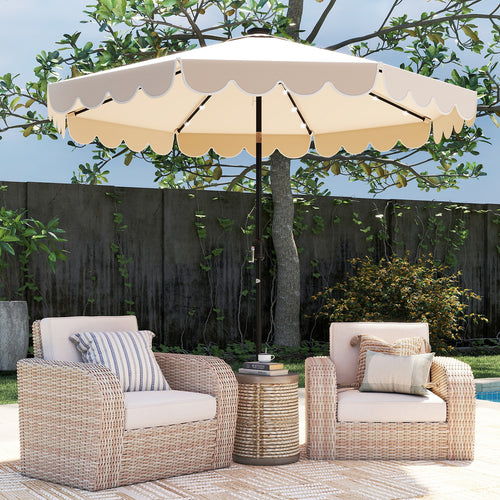 10 Feet Solar Patio Umbrella, 24 LED Lights, Beige