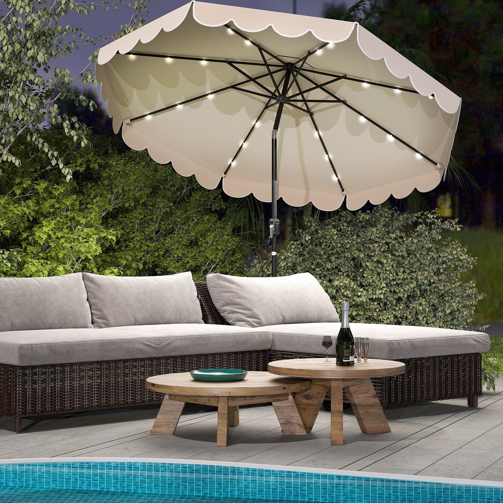 10 Feet Solar Patio Umbrella, 24 LED Lights, Beige Outdoor Umbrellas at Gallery Canada
